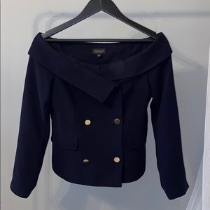 Topshop navy low shoulder sailor top